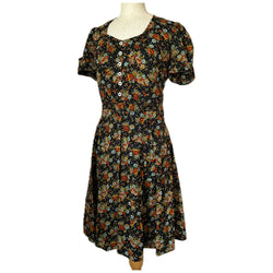 Autumn flowers vintage 1970s puff sleeved floral tea dress