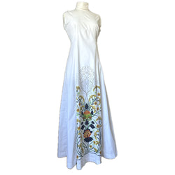 Screen printed 1970s Bagshaws of St Lucia white maxi dress