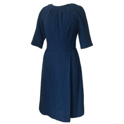 Navy blue bouclé wool 1960s day dress