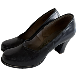 Classic black leather vintage 1940s babydoll heeled shoes UK 5