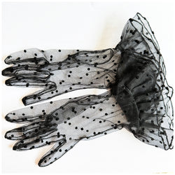 Polkadot mesh net vintage frill wrist black gloves