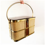 Vintage 1950s tortoiseshell lucite box bag with brass frame