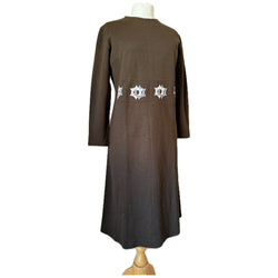 Chocolate brown jersey acrylic unworn vintage 1970s dress with starburst motifs