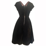 Chocolate brown velvet vintage 1950s party dress with satin bows