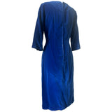 Robe ondulée vintage en velours bleu cobalt des années 1960