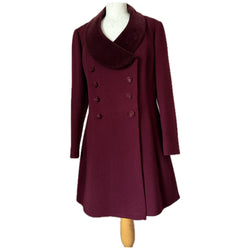 Elgee claret wool vintage 1960s coat with velvet collar and buttons