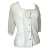 White nylon mod peekaboo lace vintage 1960s blouse