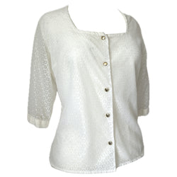 White nylon mod peekaboo lace vintage 1960s blouse