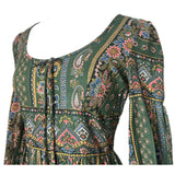 Dollyrockers vintage fin des années 1960 forêt vert paisley robe maxi florale