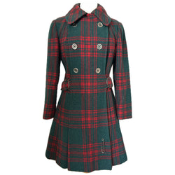 Elgee pine green and red tartan check wool vintage 1960s coat