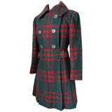 Manteau Elgee pin vert et rouge tartan check laine vintage années 1960