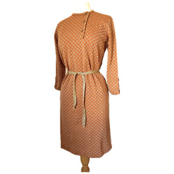 Orange and gold lurex vintage 1960s belted sweater dress