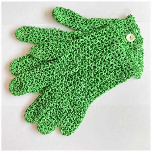 Green crochet knit vintage gloves