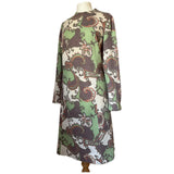 Jade green, brown and white paisley knit psychedelic unworn vintage 1960s day dress
