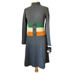 Stormy grey mod colourblock waist unworn 1960s day dress