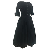Horrockses 1950s black cotton velvet dress with electric blue trim