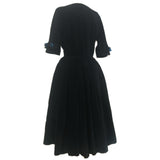 Horrockses 1950s black cotton velvet dress with electric blue trim