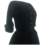 Horrockses 1950s black cotton velvet dress with electric blue trim