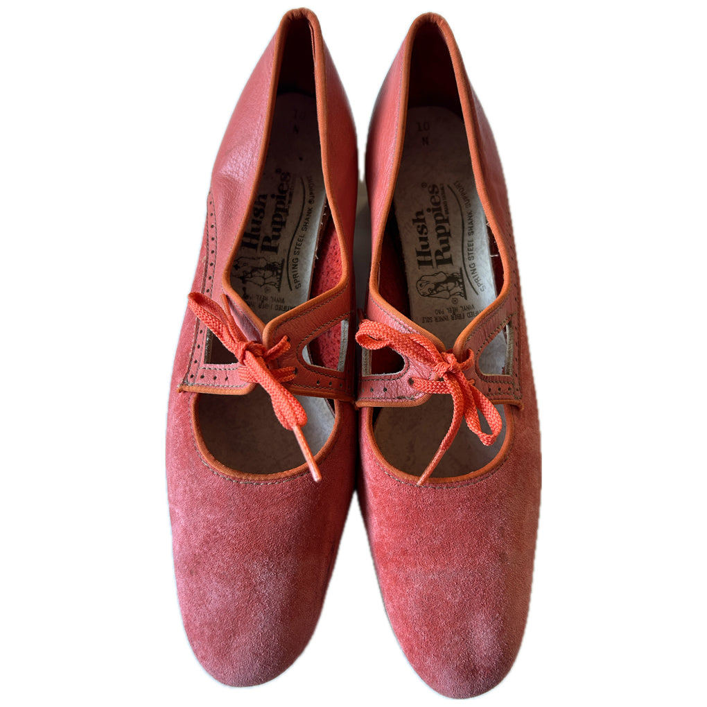 Salmon pink suede vintage 1960s mod Hush Puppies shoes UK 7.5 Candy