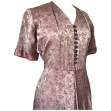 Irridescent pink vintage 1940s pagoda jacquard day dress