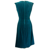 Dark teal blue velvet vintage 1960s bow trim party dress