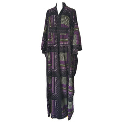 Lerose vintage années 1970 violet et vert olive imprimé cachemire caftan