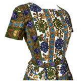 Robe de jour en coton des années 1950 à imprimé bordure florale