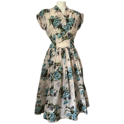 Blush white nylon floral vintage 1950s day dress