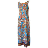 Paisley print vintage 1960s blue, red and orange psychedelic maxi dress