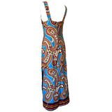 Paisley print vintage 1960s blue, red and orange psychedelic maxi dress