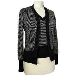 Zigzag silver lurex 1970s twinset tank top and cardigan