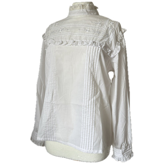 BHS vintage 1980s Victorian inspired white ruffle trim blouse