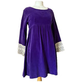 Deep purple cotton velvet vintage 1960s mini dress with lace trim cuffs