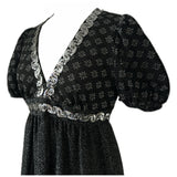 Sparkling lurex vintage 1970s puff sleeved maxi dress