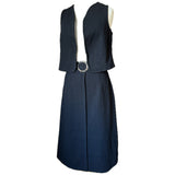 Black circle buckle 1970s midi skirt and waistcoat set - unworn