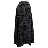 Petite fit vintage black velvet flocked flared maxi skirt