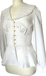 Winter white vintage 1970s pleated collar peplum blouse
