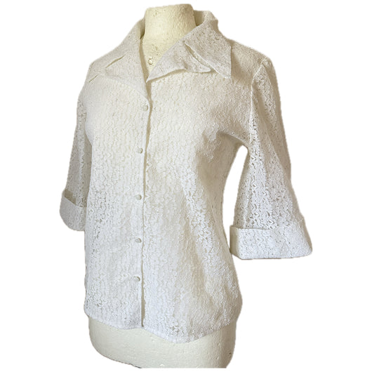 White floral nylon lace vintage 1950s/60s blouse