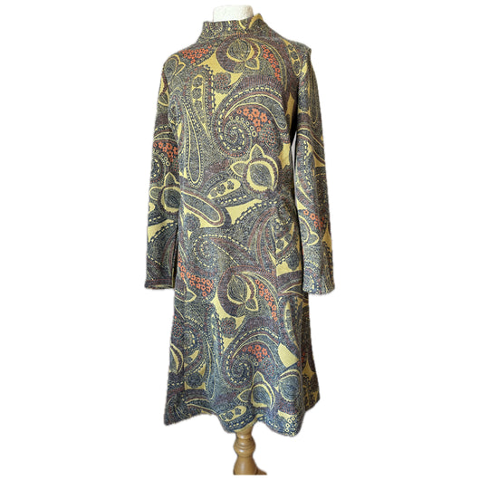 Orange, yellow and grey paisley psychedelic unworn vintage 1960s day dress