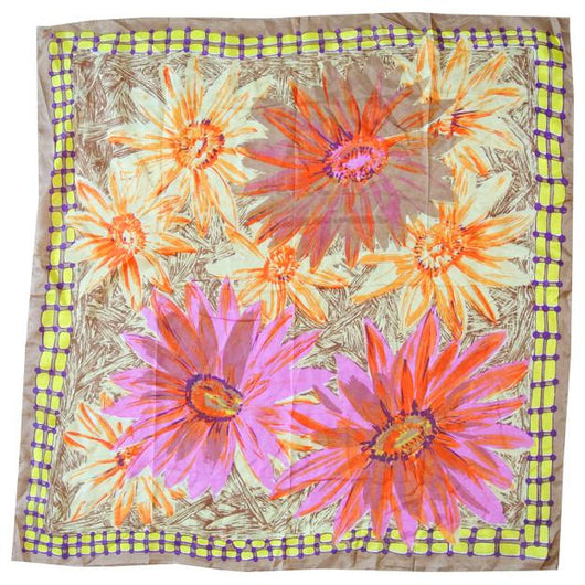 Hot pink and orange dahlia print 1960s scarf - Vintage Clothing, Vintage Stock, Vintage Dresses, Vintage Shoes UK