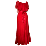 Stunning red pleated chiffon 1970s disco era Marcel Fenez evening dress