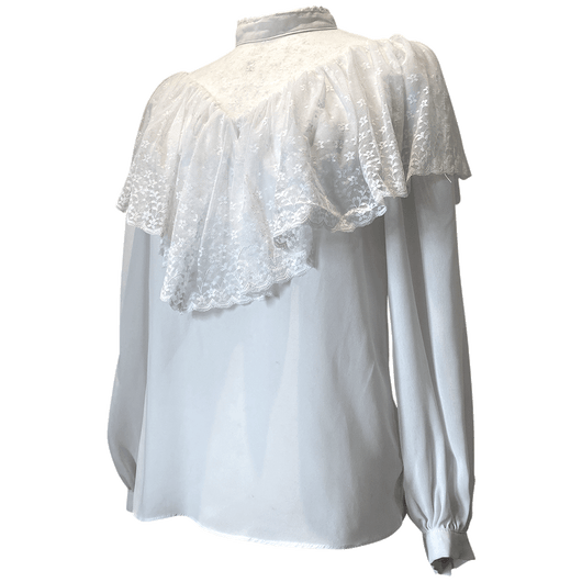 Debenhams 1970s vintage white lace and chiffon Victoriana blouse