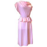 Sugar pink polkadot vintage 1980s peplum day dress