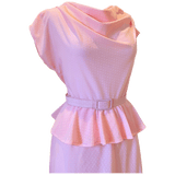 Robe de jour peplum vintage à pois rose sucre des années 1980