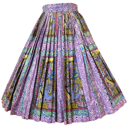 Original vintage 1950s colourful scenic panels printed cotton skirt