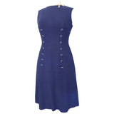 Mod 1960s vintage navy blue and white button trim shift dress