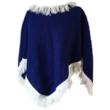 Navy blue and white fringed crochet knit vintage 1960s poncho - Vintage Clothing, Vintage Stock, Vintage Dresses, Vintage Shoes UK