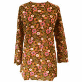 Flower power pink and brown vintage 1960s psychedelic brushed nylon tunic top - Vintage Clothing, Vintage Stock, Vintage Dresses, Vintage Shoes UK