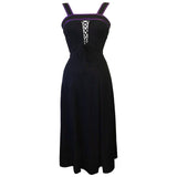 Petite fit slinky black 1970s disco dress with corset laced bodice