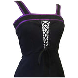 Petite fit slinky black 1970s disco dress with corset laced bodice